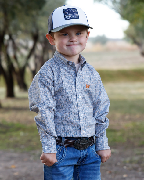 CINCH BABY WHITE GEOMETRIC PRINT - KIDS BOYS SHIRT - MTW7062423