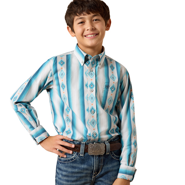 ARIAT POWERS CLASSIC BLUE SERAPE - KIDS BOYS SHIRT - 10079601