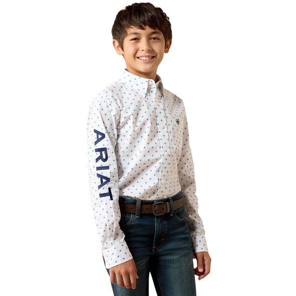 ARIAT TEAM EMORY WHITE/BLUE GEO - KIDS BOYS SHIRT - 10079414