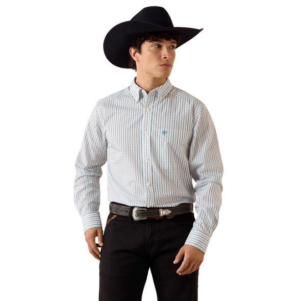 ARIAT CROW WHITE LONGHORN STRIPE - MENS SHIRT  - 10079419