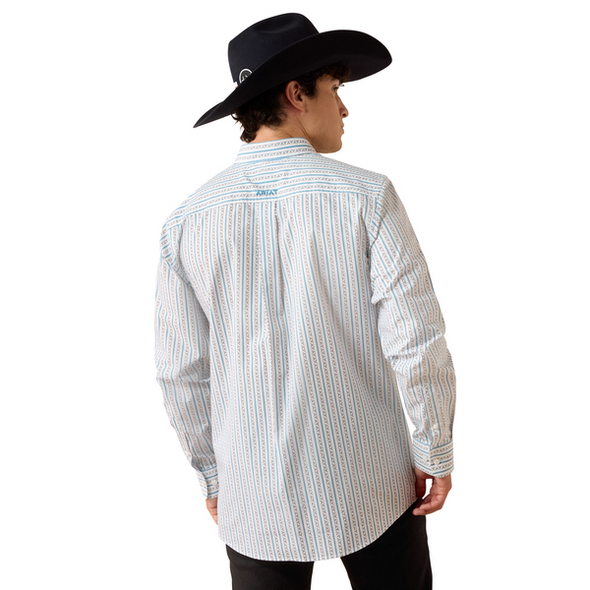 ARIAT CROW WHITE LONGHORN STRIPE - MENS SHIRT  - 10079419