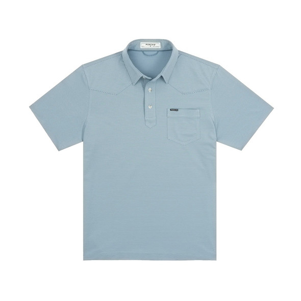PONCHO  BLUE AND WASHED BLUE STRIPE - MENS POLO  - THE WIDE OPEN