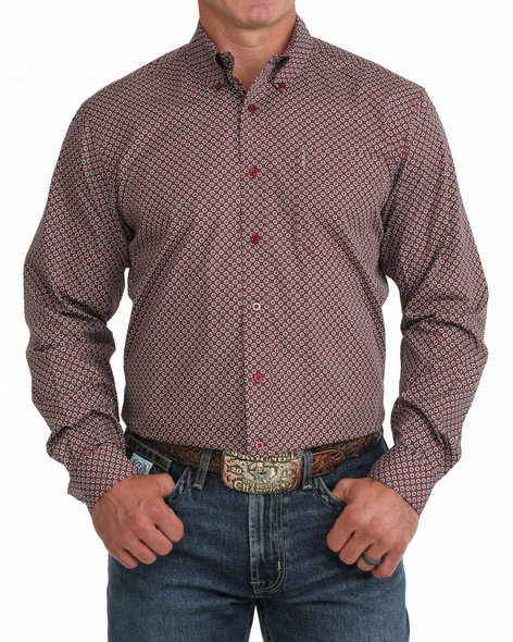 CINCH MODERN BURGUNDY PRINT - MENS SHIRT  - MTW1347163