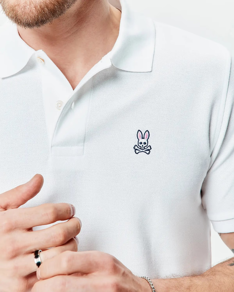 PSYCHO BUNNY WHITE CLASSIC PIQUE POLO - MENS POLO  - B6K001ARPC-100