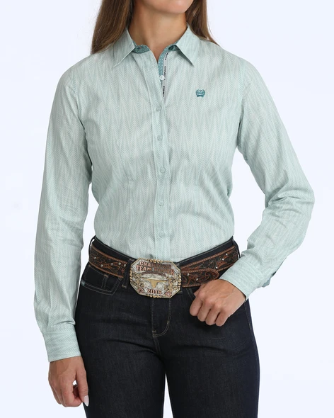 CINCH LIGHT BLUE FEATHER PRINT - LADIES SHIRT  - MSW9165091