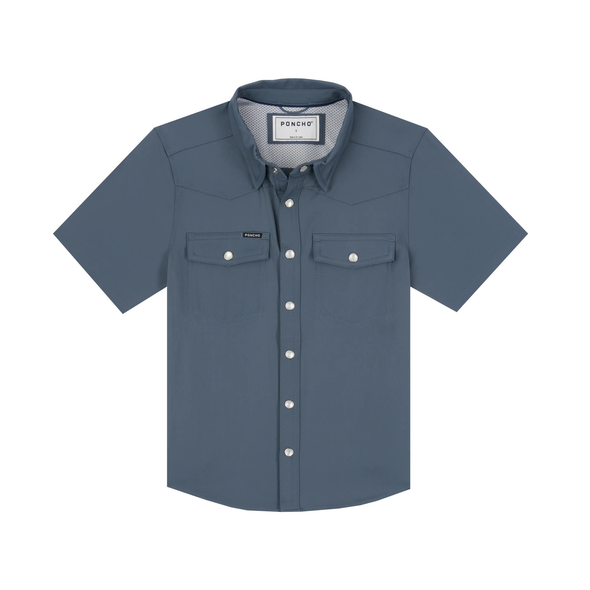 PONCHO  SLATE BLUEWESTERN PEARL SNAPS - KIDS BOYS SHIRT - THE SARDINE