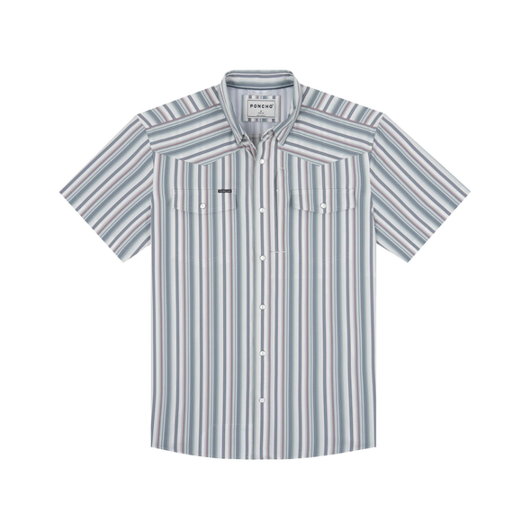PONCHO  NAVY GREEN & WHITE STRIPES - MENS SHIRT WESTERN SNAPS - THE BIG RIG
