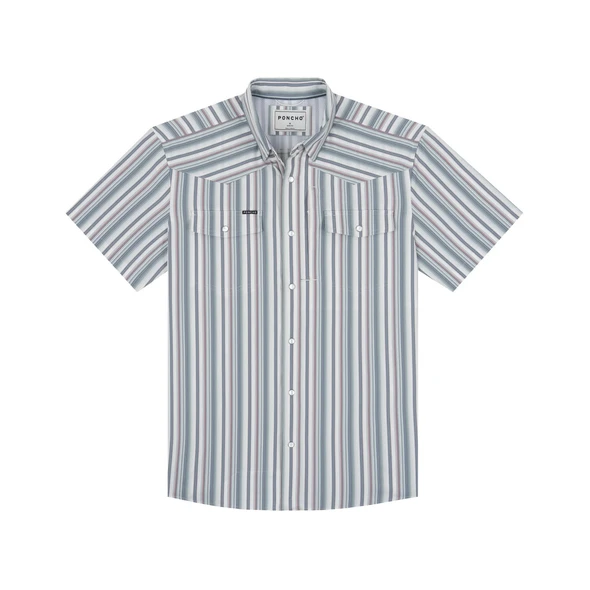 PONCHO  NAVY GREEN & WHITE STRIPES - MENS SHIRT WESTERN SNAPS - THE BIG RIG