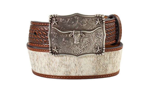 3-D BELT BASKET WEAVE CALF HAIR BROWN - ACCESSORIES BELT KIDS - D120005502