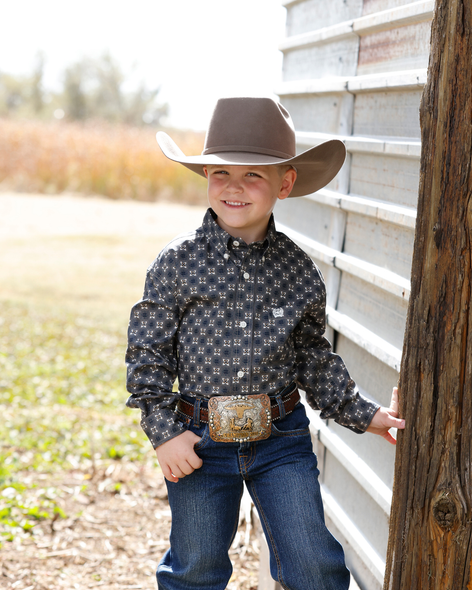 CINCH BOY BROWN GEOMETRIC PRINT - KIDS BOYS SHIRT - MTW7060427