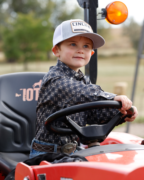 CINCH BABY BROWN GEO PRINT - KIDS BOYS SHIRT - MTW7062427