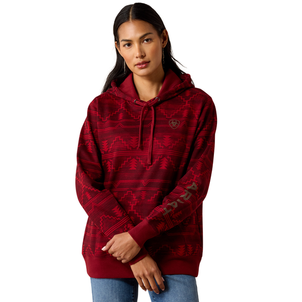 ARIAT ROCKWELL PRINT LOGO HOODIE RED - LADIES HOODIE  - 10079449