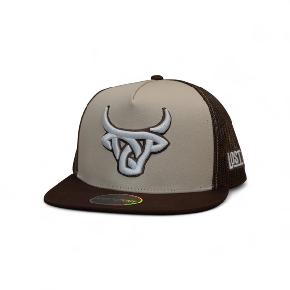 LOST CALF 3D LOGO TAN WITH BROWN - HATS CAP  - 2 MESH PANEL BROWN