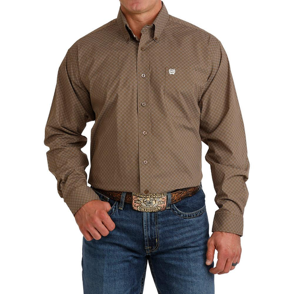 CINCH BROWN GEOMETRIC PRINT - MENS SHIRT  - MTW1106143
