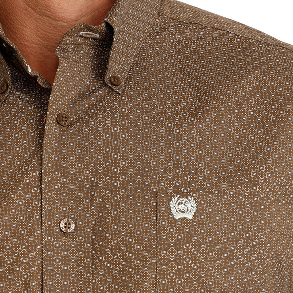 CINCH BROWN GEOMETRIC PRINT - MENS SHIRT  - MTW1106143