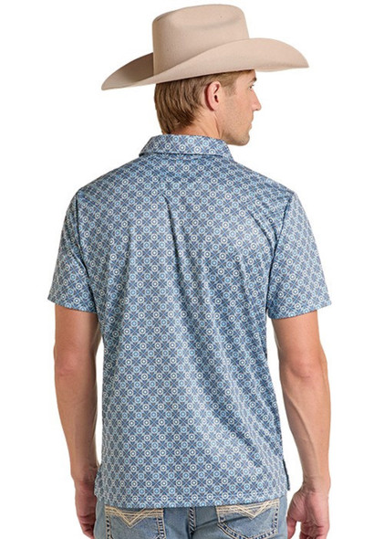 ROCK & ROLL AQUA MEDALLION PRINT - MENS POLO  - BM51T09598