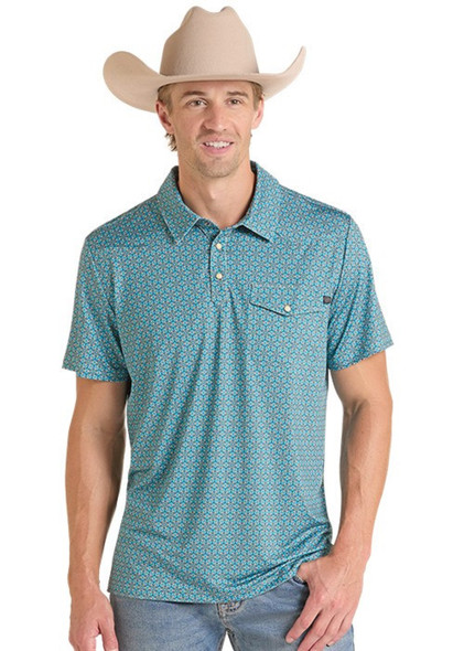 ROCK & ROLL MEDALLION TURQUOISE VENTED - MENS POLO  - BM51T09594