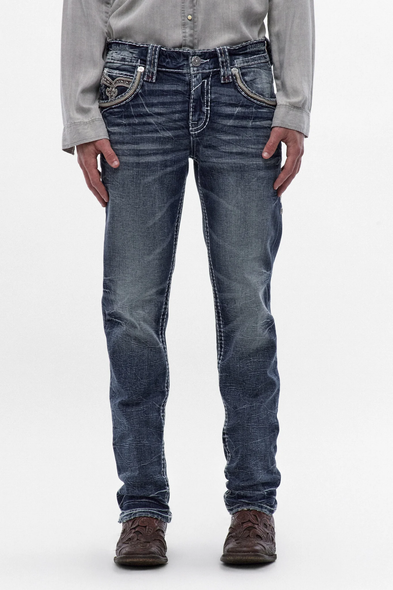 ROCK REVIVAL EGGPLANT STRAIGHT MEDIUM BLUE - MENS JEANS  - RP3500J217R