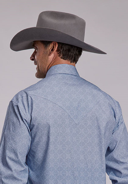 STETSON STEEL BLUE FILIGREE PRINT - MENS SHIRT  - 11-01-425-6055BU