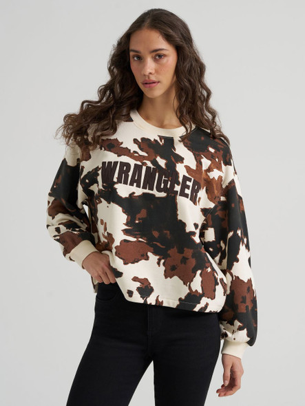 WRANGLER COW PRINT CREW FLEECE - LADIES SWEATSHIRT  - 112384040