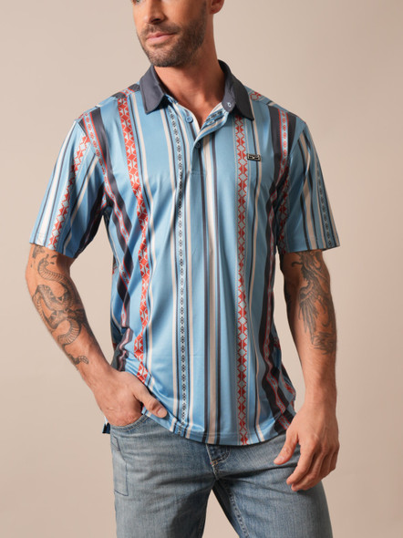 KIMES RANCH EVANS MID BLUE PRINT - MENS POLO  - MPO0000002-BL062