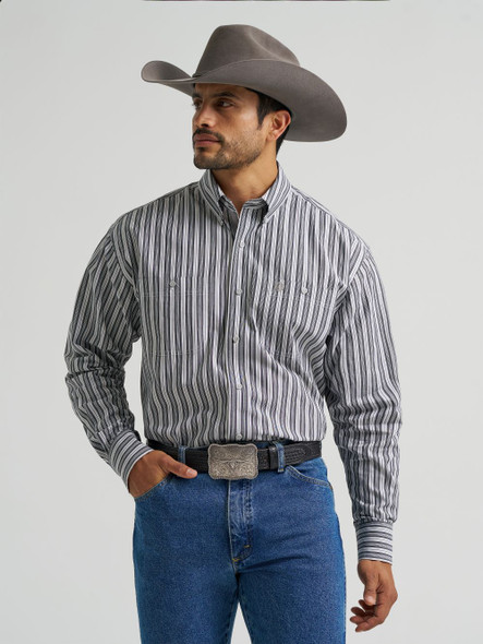 WRANGLER GEORGE STRAIT GREY STRIPE - MENS SHIRT  - 112385355