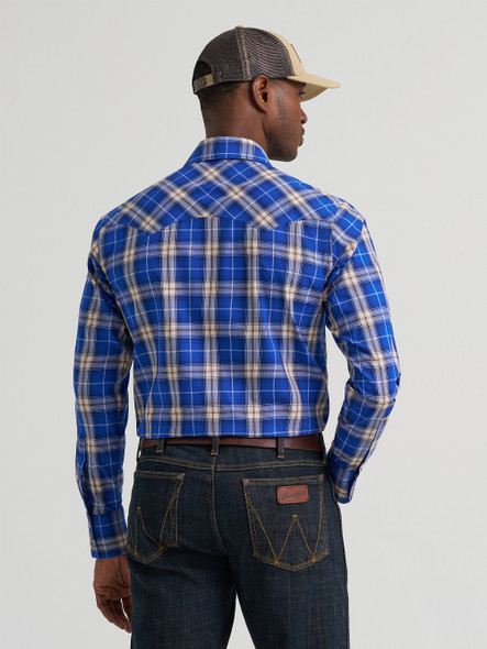 WRANGLER RETRO MODERN FIT BLUE PLAID - MENS SHIRT  - 112385597