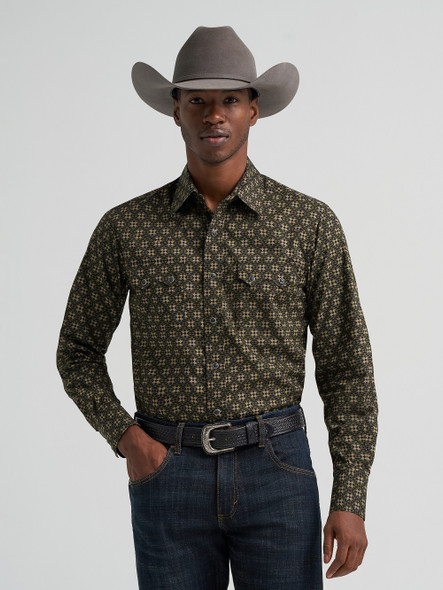 WRANGLER RETRO MODERN FIT BLACK BROWN - MENS SHIRT  - 112385601