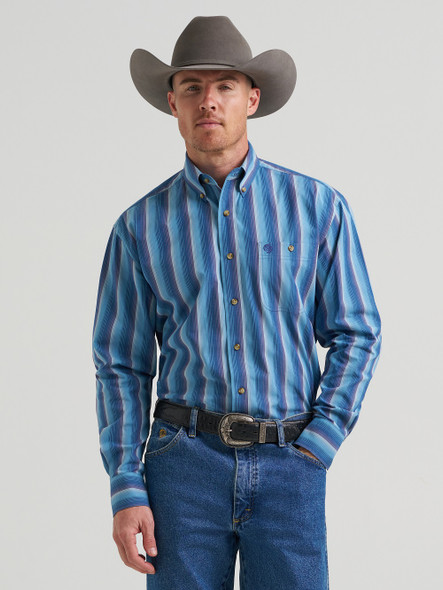 WRANGLER GEORGE STRAIT BLUE STRIPE - MENS SHIRT  - 112385362