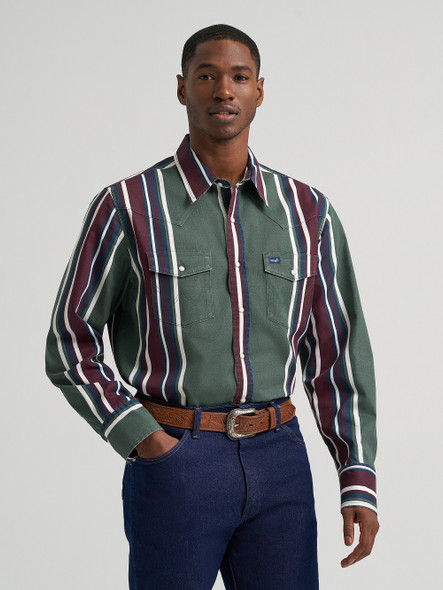WRANGLER BRUSHPOPPER FIELD OLIVE STRIPE - MENS SHIRT  - 112385788