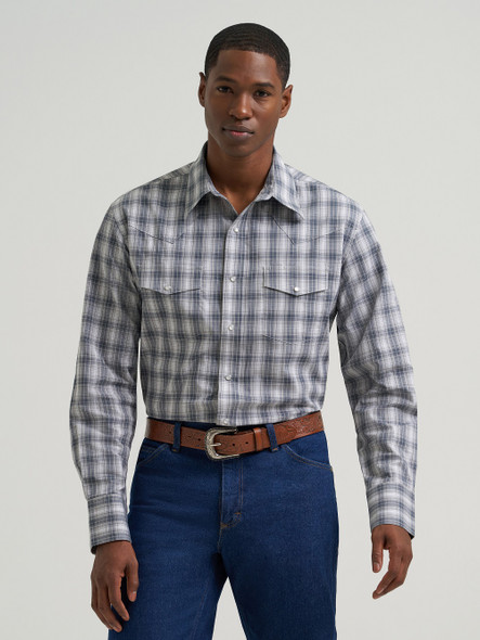WRANGLER WRINKLE RESIST GREY PLAID - MENS SHIRT  - 112385339