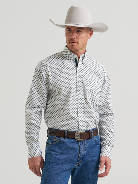 WRANGLER GEORGE STRAIT GREEN PRINT - MENS SHIRT  - 112385367