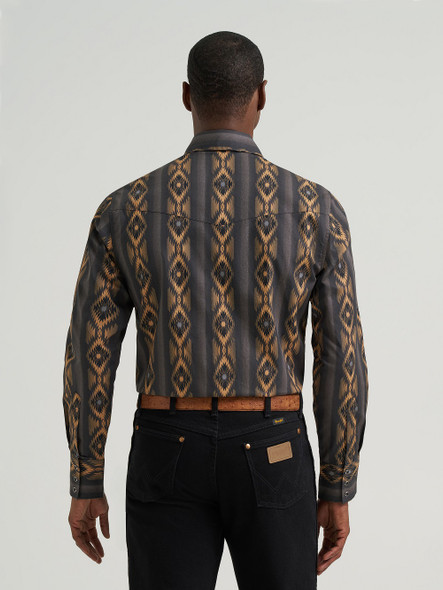 WRANGLER CHECOTAH BROWN BLACK PRINT - MENS SHIRT  - 112385791