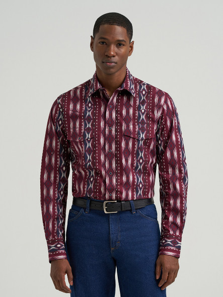 WRANGLER CHECOTAH BURGUNDY PRINT - MENS SHIRT  - 112385794