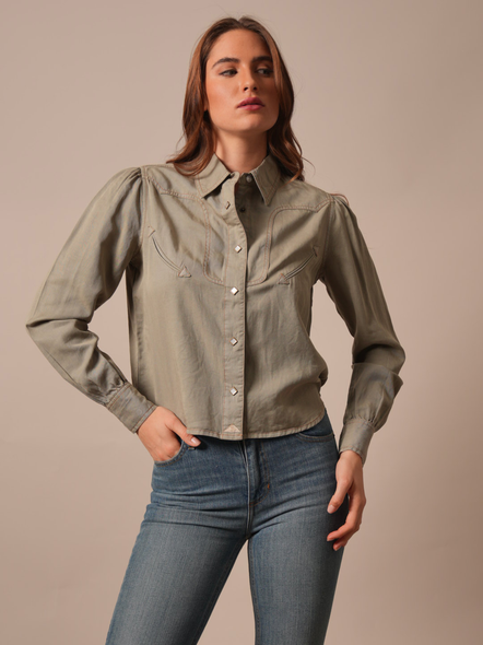 KIMES RANCH CECE PUFF SHOULDER MOSS GREEN - LADIES SHIRT  - WTO0000090-GN011