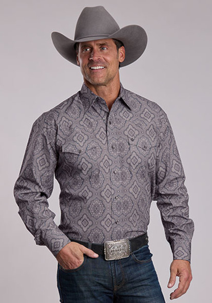 STETSON GREY MEDALLION PAISLEY PRINT - MENS SHIRT  - 11-01-425-6056GY
