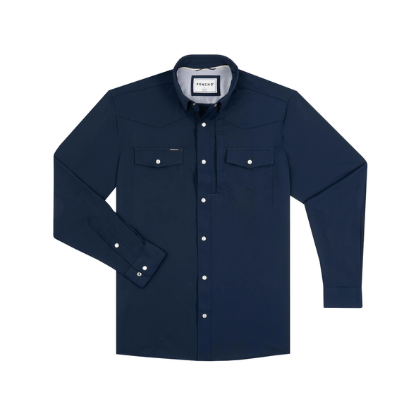 PONCHO  NAVY LONG SLEEVE NYLON - MENS SHIRT WESTERN SNAPS - THE PACIFICO