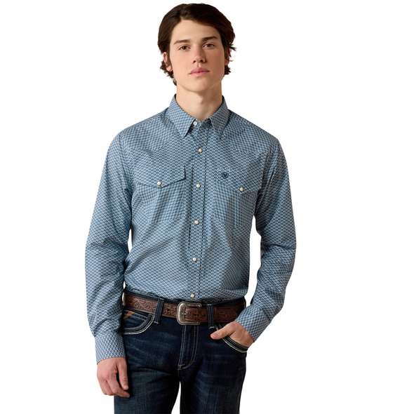 ARIAT MAJOLICA BLUE LEAF PRINT - MENS SHIRT  - 10080597