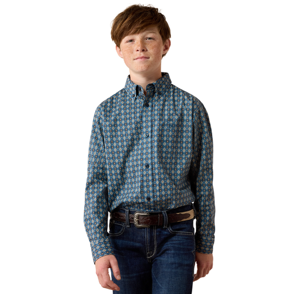 ARIAT LEX TEAL SOUTHWEST GEO PRINT - KIDS BOYS SHIRT - 10080651