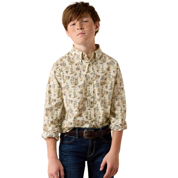 ARIAT LUTHER CREAM SCENIC PRINT - KIDS BOYS SHIRT - 10080718