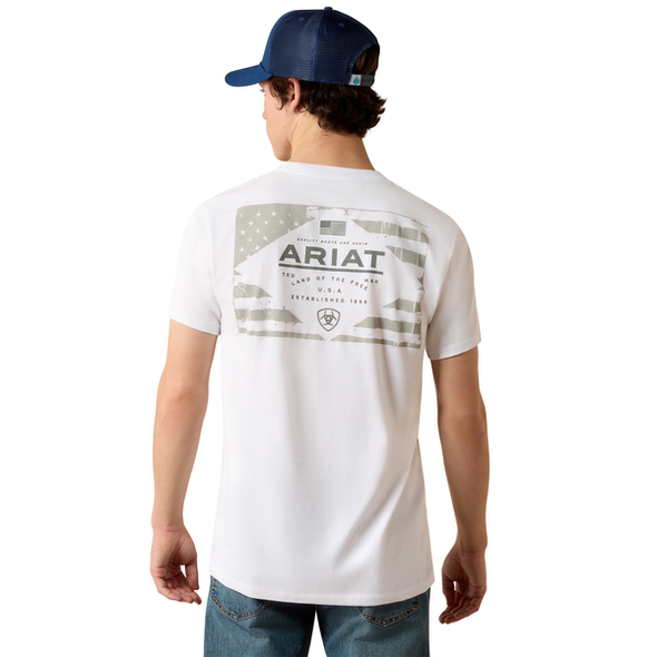 ARIAT LOCKUP FLAG PAINTED WHITE - MENS TEE  - 10080626