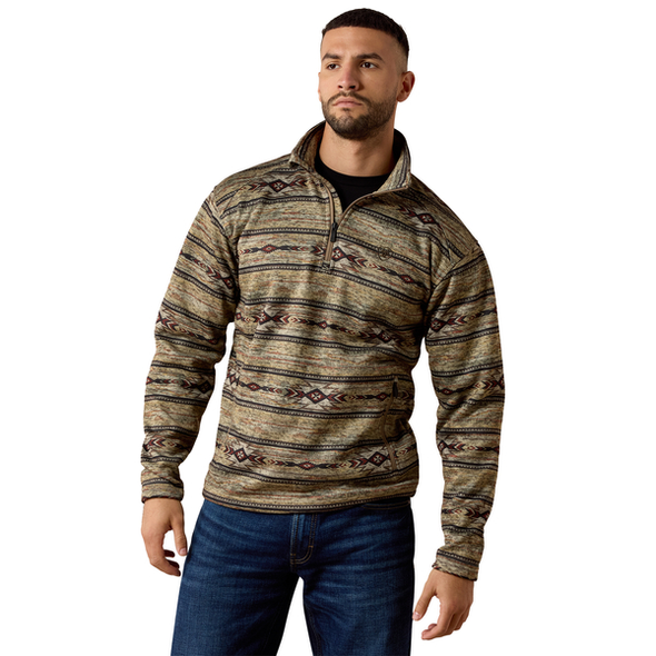 ARIAT CALDWELL 1/4 ZIP OXFORD TAN - MEN SWEATER  - 10079310
