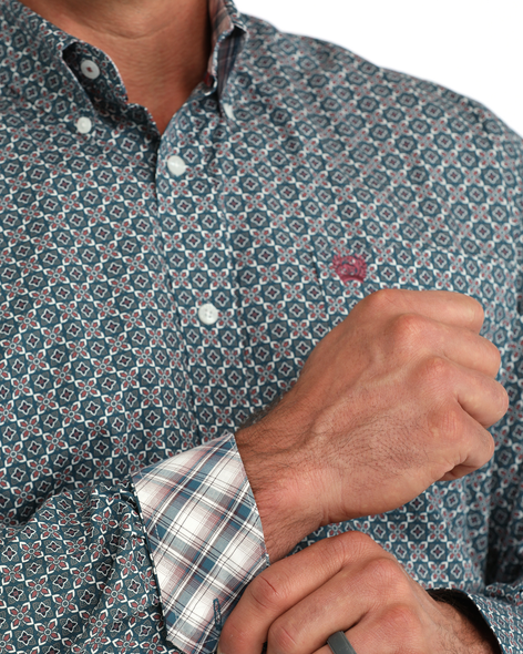 CINCH BLUE GEOMETRIC PRINT - MENS SHIRT  - MTW1106170