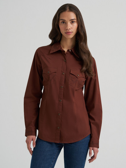WRANGLER SIERRA SLIM SNAP BROWN - LADIES SHIRT  - 112385316