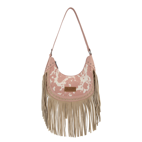 WRANGLER COW PRINT FRINGE DARK PINK - ACCESSORIES PURSES HANDBAG - WG444-818DPK