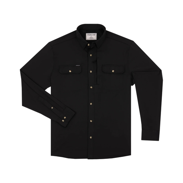 PONCHO  BLACK PERFORMANCE NYLON - MENS SHIRT ORIGINAL BUTTONS - THE BLACK SMOKE