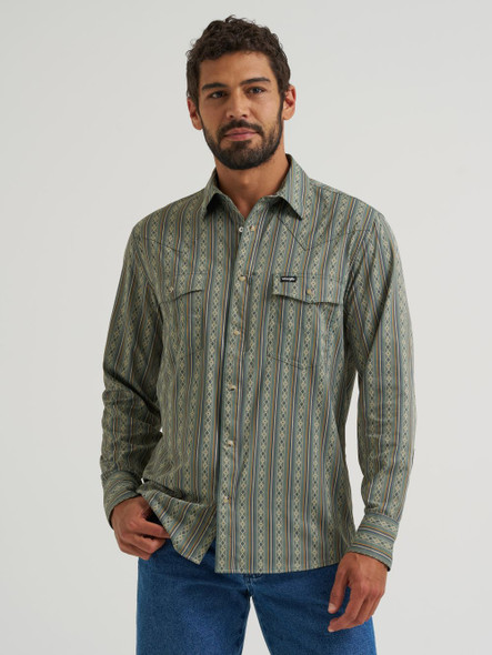 WRANGLER DARK FOREST DIMOND STRIPE - MENS SHIRT  - 112384279