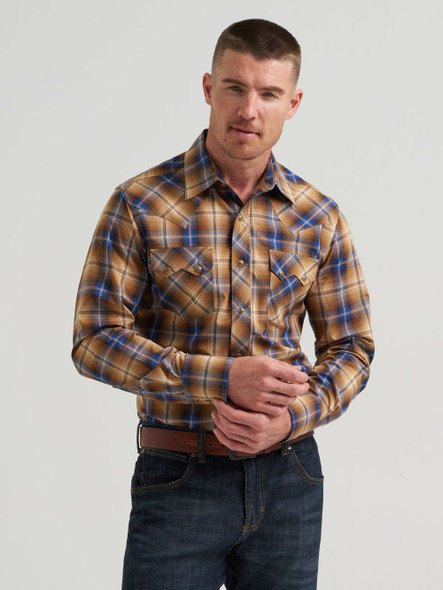 WRANGLER RETRO SAWTOOTH CARAMEL PLAID - MENS SHIRT  - 112385596