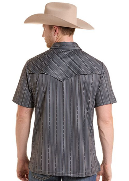 ROCK & ROLL CHARCOAL STRIPE VENTED - MENS POLO  - BM51T10065