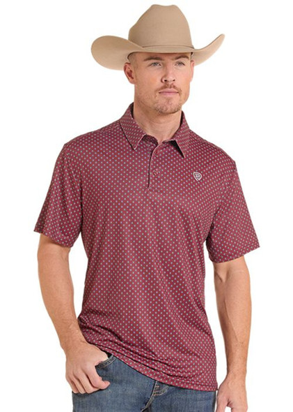 ROCK & ROLL MICRO GEO SCARLET PRINT - MENS POLO  - BM51T10050